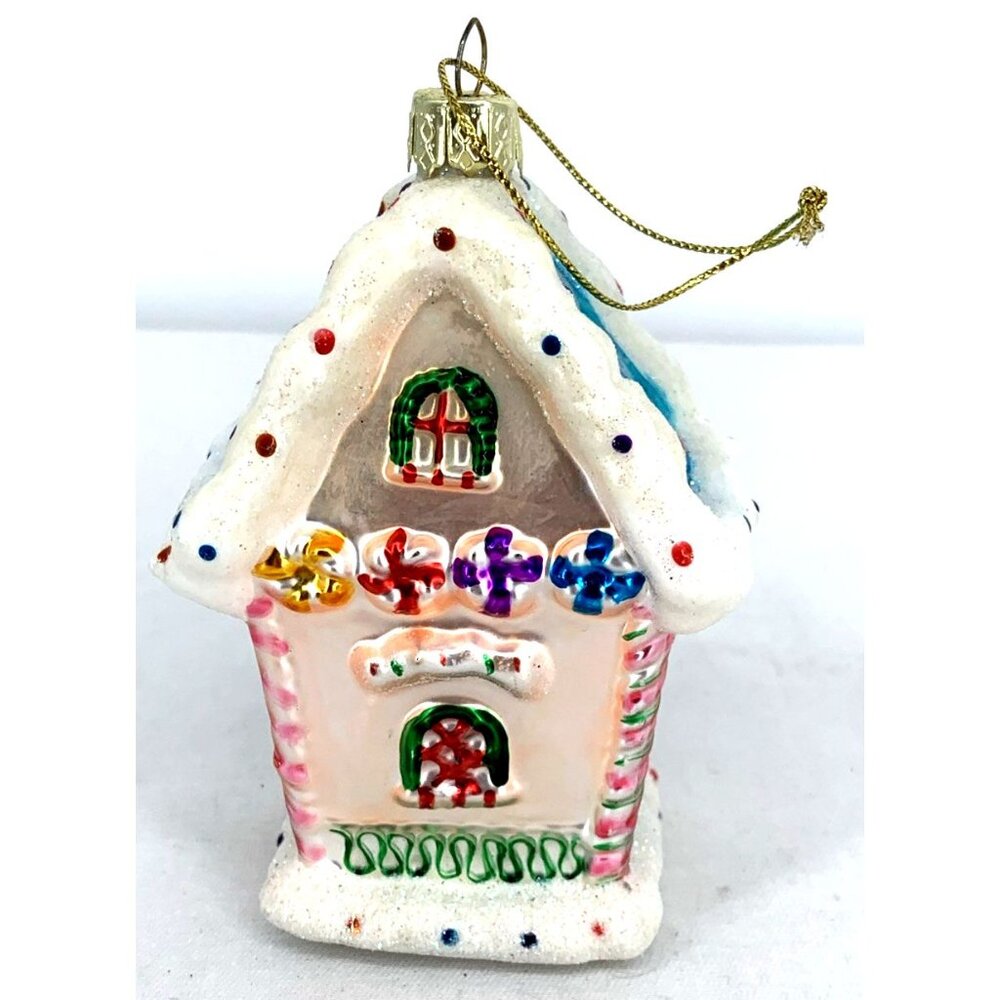 Lao Mai Pink Gingerbread House Glass Christmas Ornament 4 1/2” Tall - Picture 3 of 8